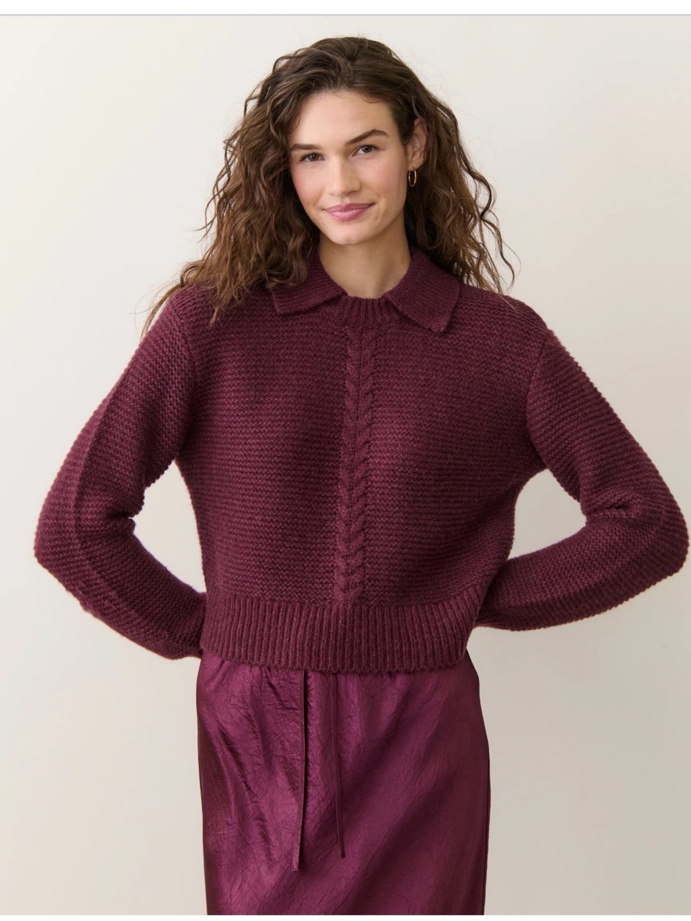 Marine Layer Everly Cable Knit Sweater Polo in Fig size Medium
